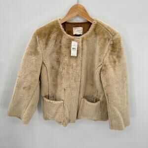 ANN TAYLOR LOFT NWT Faux Fur Full Zip Cream Ivory Jacket // M